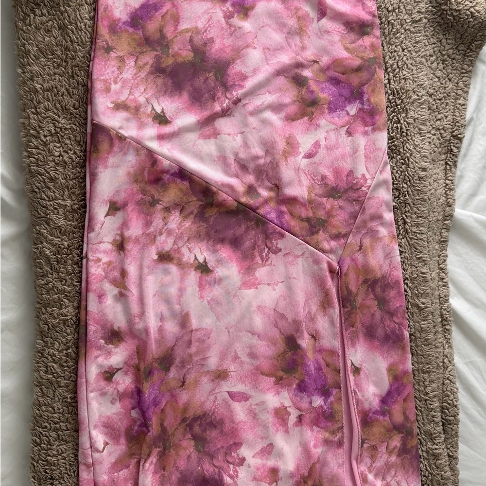 Pink Watercolor Floral Satin Skirt